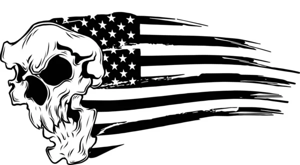 Skull Emblem Monochrome Usa Flag Vector — Stock Vector