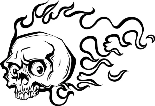 Monochrome Skull Fire Met Vlammen Vector Illustratie Zwart Wit Vuurschedel — Stockvector