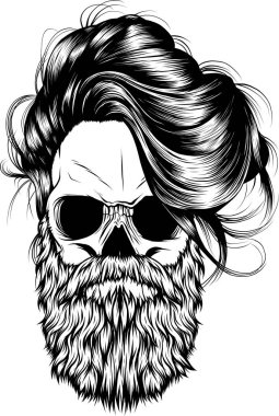 Bıyıklı ve sakallı tek renkli Kafatası Hippi kafatası vektörü
