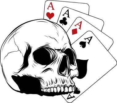 Poker kartları kafatası, vektör çizim ile