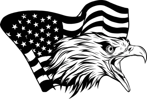 Adlerkopf Für Logo Amerikanische Flagge Einfache Abbildung Maskottchen — Stockvektor
