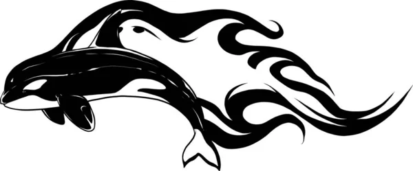 Dibujo Monocromo Una Orca Ballena Saltadora Blanco Negro — Archivo Imágenes Vectoriales