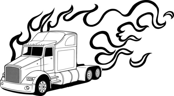 Monocromático Semi Caminhão Vetor Ilustração — Vetor de Stock
