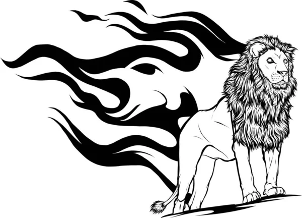 Иллюстрация Монохромного Льва Пламенем — стоковый вектор