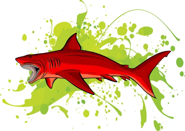 Tubarão Vermelho Zangado Vetor Design — Vetor de Stock