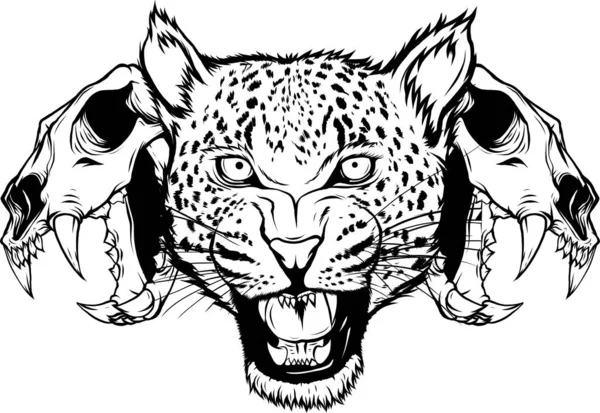 Jaguar Huvud Främre Vektor Illustration Vintage Monokrom Stil Isolerad Vit — Stock vektor
