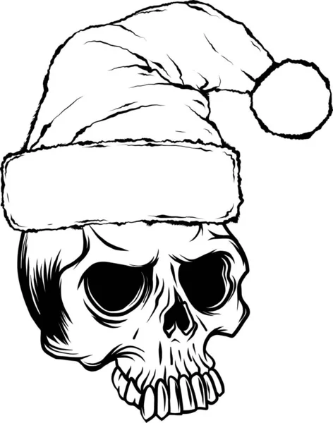 Esquema Monocromo Dibujo Cráneo Santa Claus Horror Con Sombrero — Archivo Imágenes Vectoriales