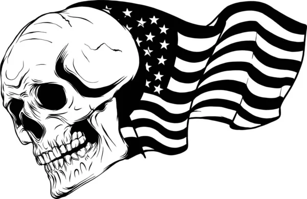 Crânio Emblema Monocromático Com Bandeira Eua Vetor — Vetor de Stock