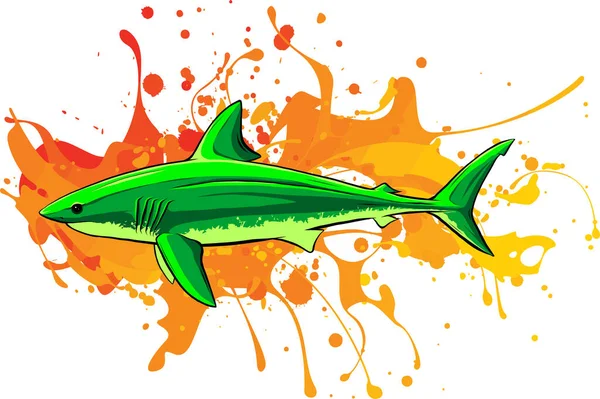 Şirin Yeşil Dekoratif Dede Köpekbalığı Vektör — Stok Vektör