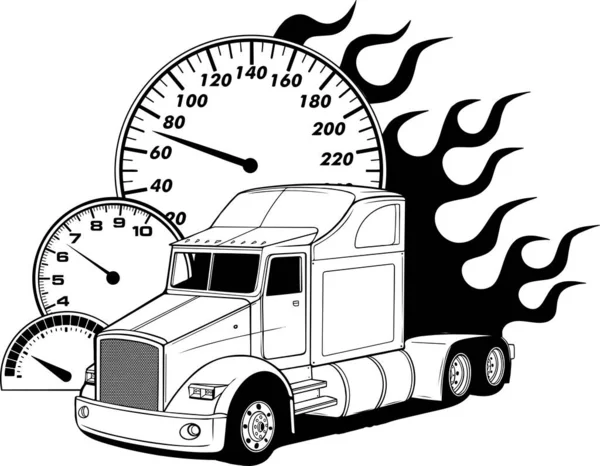 Monochrome Semi Truck Vector Illustration — Stock Vector