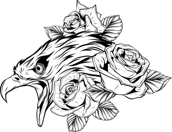Illustration Vectorielle Aigle Aux Roses Fleuries — Image vectorielle
