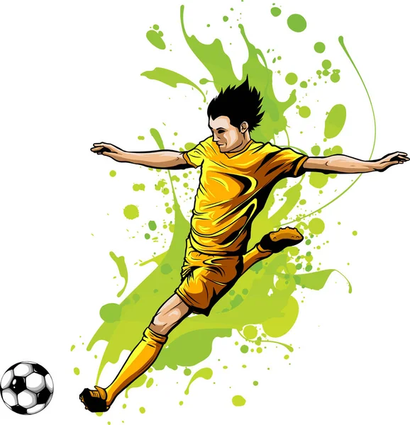 Futbol Oyuncu Tekme Topu Vektör Çizim — Stok Vektör