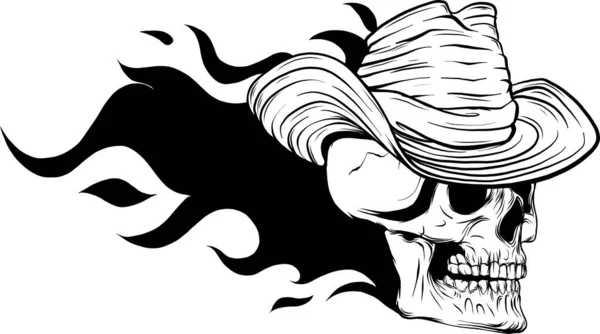 Monochrome Skull Fire Met Vlammen Vector Illustratie Zwart Wit Vuurschedel — Stockvector