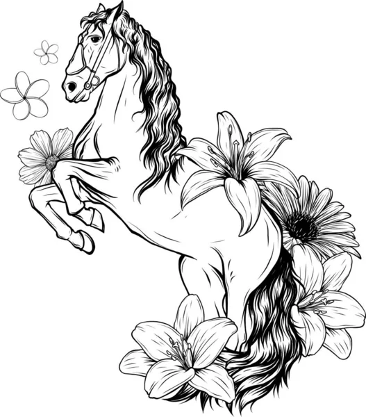Красивая Лошадь Цветами Векторная Иллюстрация — стоковый вектор