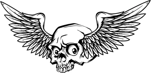 Χειροποίητο Κρανίο Φτερά Εικονογράφηση Διάνυσμα Τατουάζ Σκίτσο Έμβλημα — Διανυσματικό Αρχείο