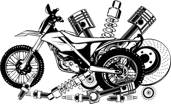 Ilustração Motocross Monocromático Sobre Fundo Branco —  Vetores de Stock