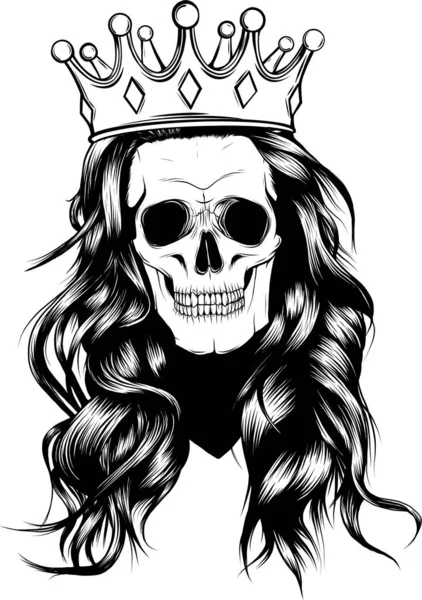 Illustrasjon Skull Queen Line Art Vector Logo Design – stockvektor