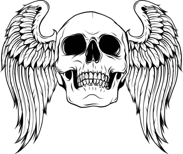Skull Wings Silhouette Outline Zeichnung — Stockvektor