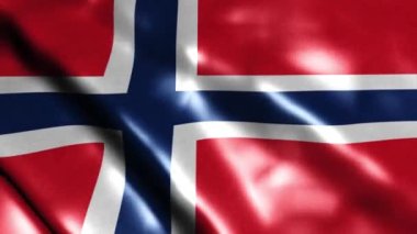 Norveç bayrağı rüzgârda dalgalanırken 4K UHD Ulusal Bayrağı 'nda yüksek kalitede kumaş sallanıyor. Hareketli bulutlar mavi gökyüzü arkaplanlı Norveç Bayrağının gerçekçi animasyonu