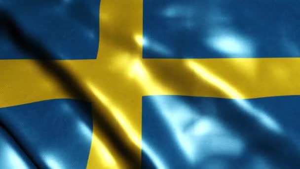 Bandeira Suécia Acenando Vento Com Textura Alta Qualidade Bandeira Nacional — Vídeo de Stock