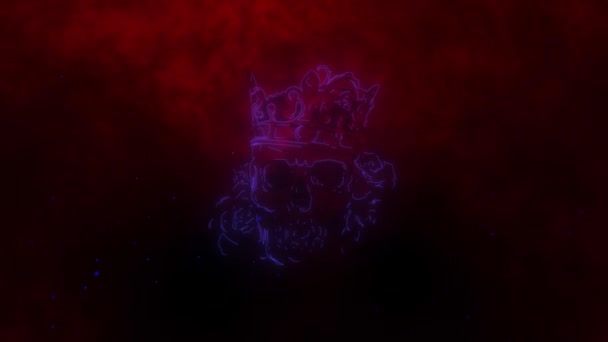 King Skull Icoon Met Kroon Neon Stijl Digitale Video — Stockvideo