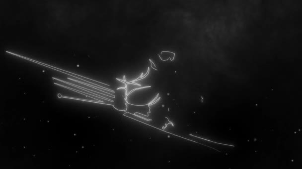 Skiër Neon Witte Stijl Zwarte Achtergrond Digitale Video — Stockvideo
