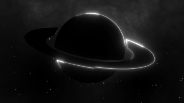 Video Silueta Neón Blanco Saturno Espacio — Vídeo de stock