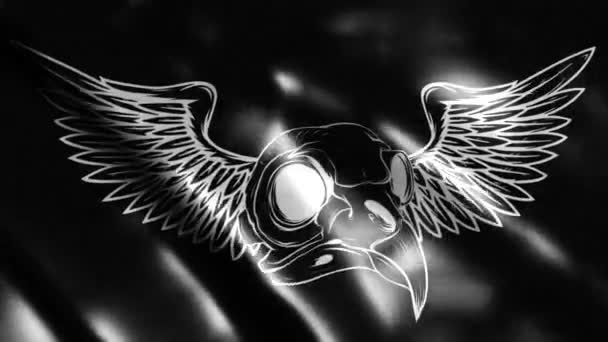 Черный Флаг Черепа Птицы Силуэта Крыльями — стоковое видео