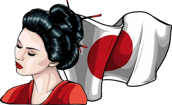 Όμορφη Ιαπωνική Γκέισα Κρατά Κόκκινο Fan Διανυσματική Απεικόνιση — Διανυσματικό Αρχείο