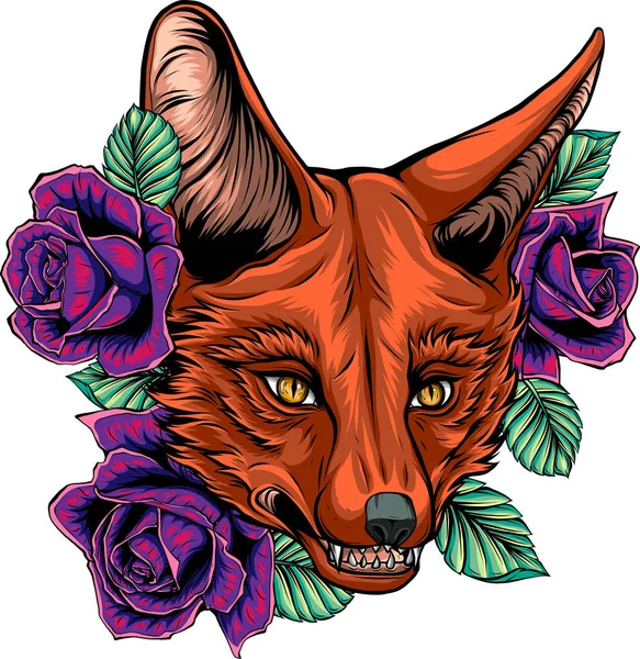 狐狸头与玫瑰的图解 — 图库矢量图片
