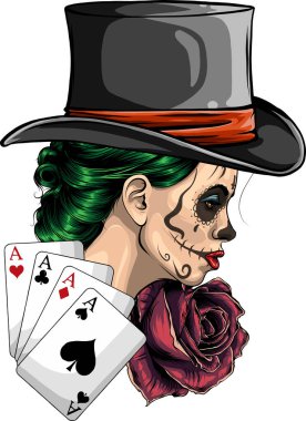 Poker ası ve gülle kadın kafası çizimi