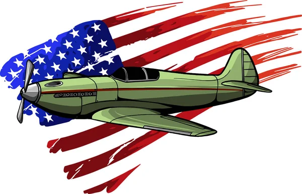 Ilustrace Cartoon Airplane Americkou Vlajkou — Stockový vektor