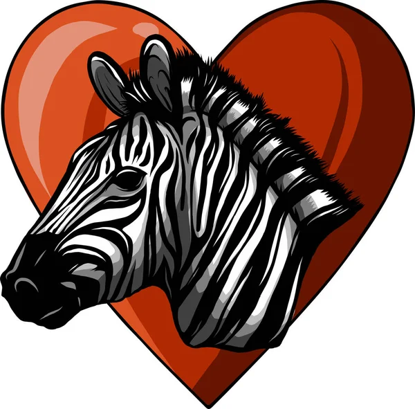 Ilustração Zebra Cabeça Coração — Vetor de Stock
