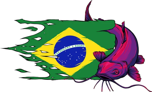 Illustratie Van Meerval Met Braziliaanse Vlag — Stockvector