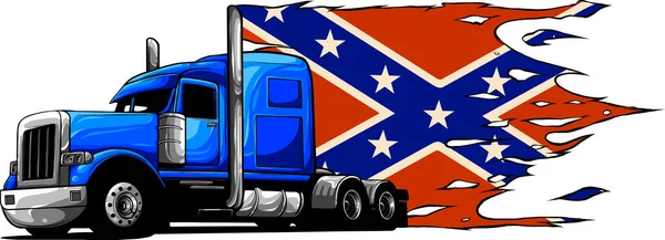 Ilustração Semi Caminhão Com Bandeira Confederada —  Vetores de Stock