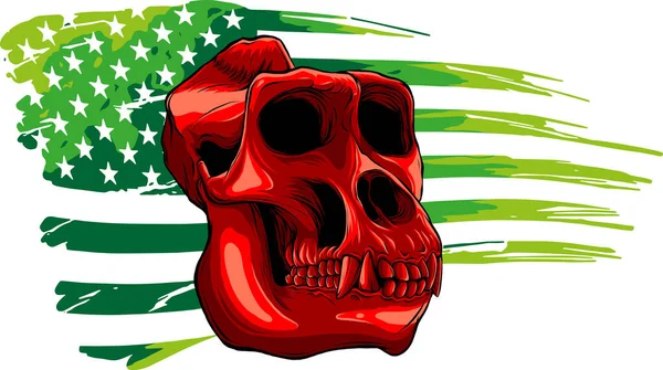 Illustration Monkey Skull American Flag — Stock Vector