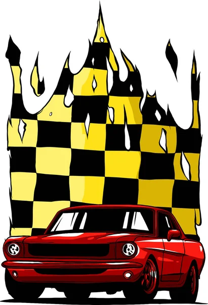 Иллюстрация Мышечного Автомобиля Флагом Гонки — стоковый вектор