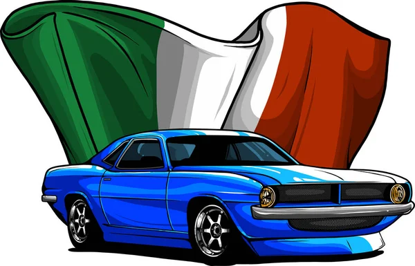 Abbildung Eines Amerikanischen Muscle Cars Mit Italienischer Flagge — Stockvektor