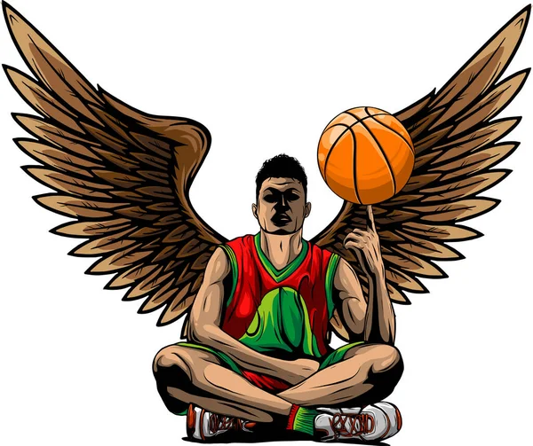 Illustration Eines Basketballspielers Mit Flügeln — Stockvektor