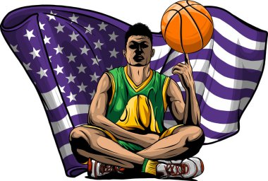 Amerikan bayrağı taşıyan basketbol oyuncusunun resmi