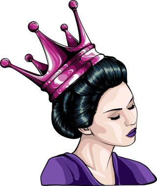 Doğulu, taçlı bir kadının resmi.