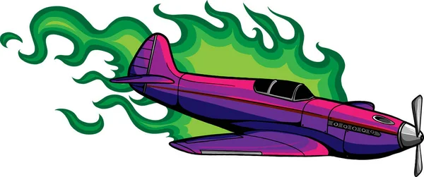 Ilustracja Zabytkowego Samolotu Płomieniami — Wektor stockowy