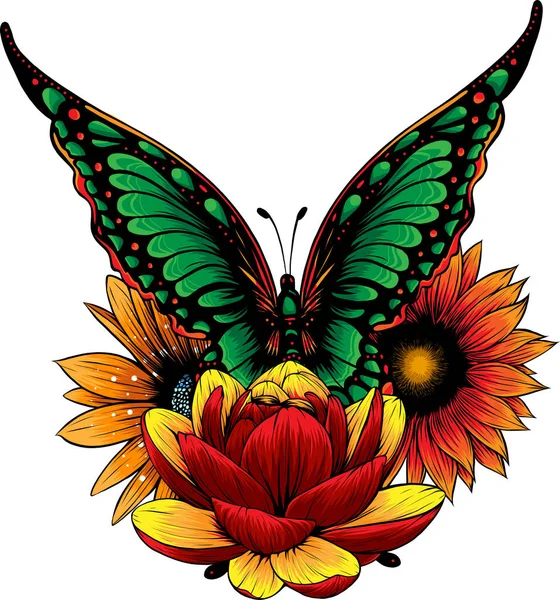 Illustrazione Vettoriale Della Farfalla Sul Fiore — Vettoriale Stock
