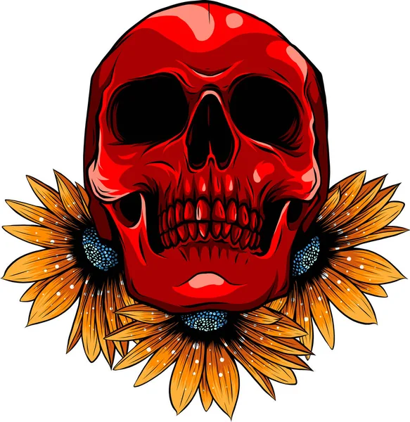 Illustration Crâne Humain Fleur — Image vectorielle