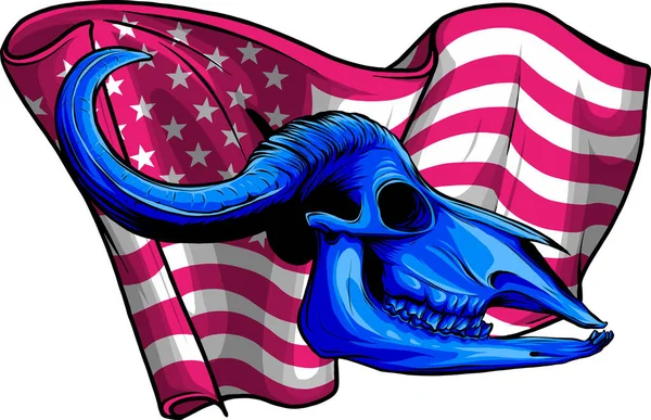 Ilustração Búfalo Crânio Com Bandeira Americana —  Vetores de Stock
