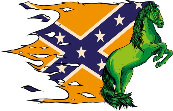 Ilustração Cavalo Com Bandeira Confederada —  Vetores de Stock