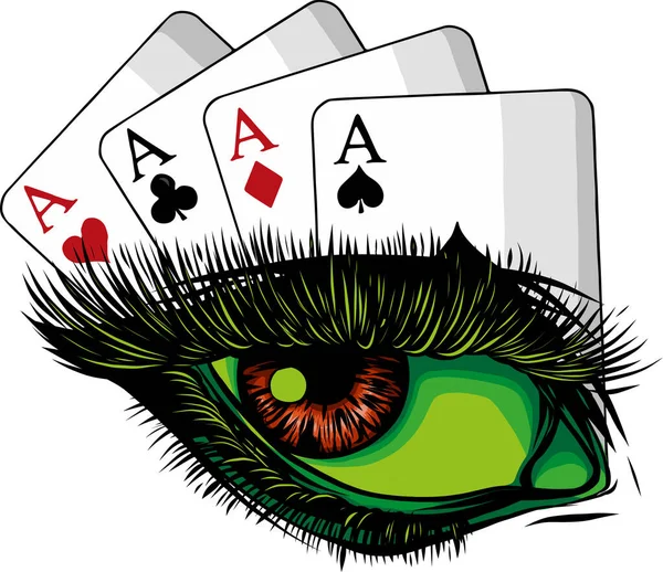Illustrazione Donna Occhio Con Carte Poker — Vettoriale Stock
