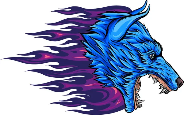 Illustration Loup Avec Dessin Flammes — Image vectorielle