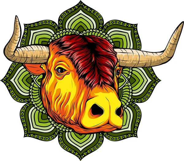 Illustration Ferocious Bull Head White Background — Stock Vector