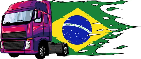 Vrachtwagen Met Vlag Van Brazilië Geïsoleerd Witte Achtergrond — Stockvector